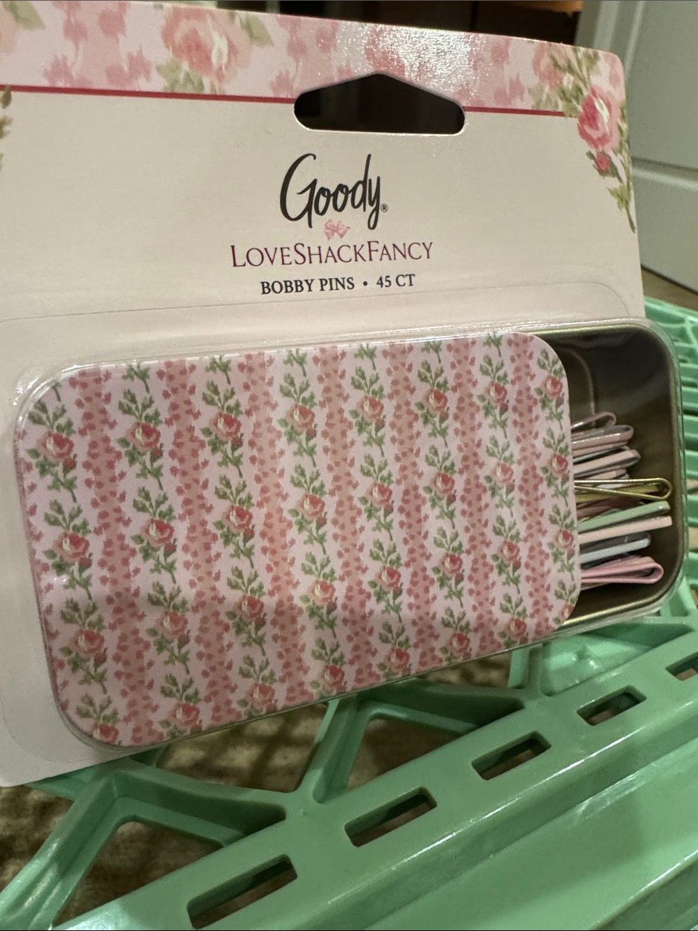 Goody LoveShackFancy Floral Bobby Pin Tin - Pink Roses